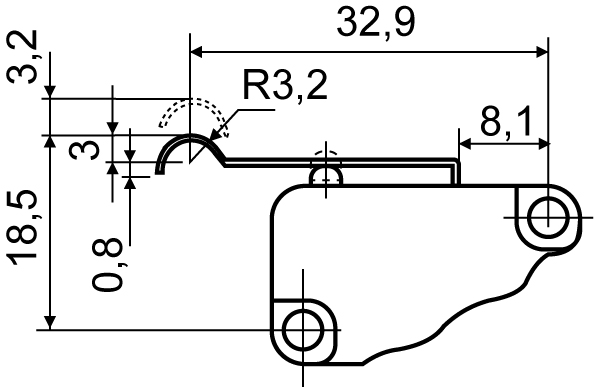 "Схема габаритных размеров микровыключателя V-15-41C25"