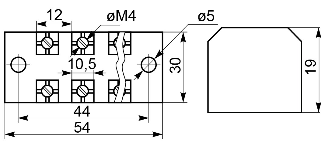 "Схема габаритных размеров колодки TB3503"