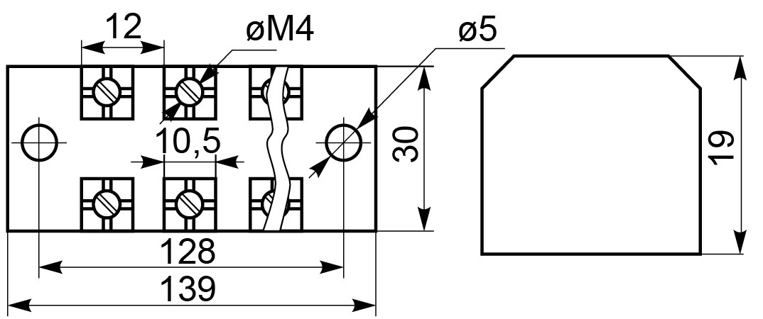 "Схема габаритных размеров колодки TB2510"