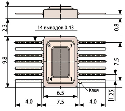 Рис.1. Габаритный чертеж микросхемы 143КТ1