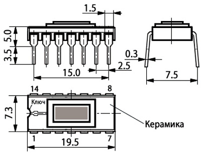 Рис.1. Габаритный чертеж микросхемы 140УД20Б