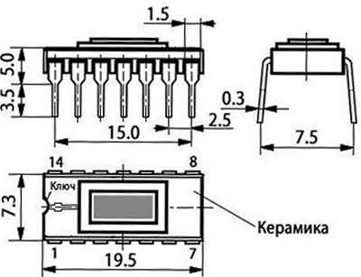 Рис.1.Габаритный чертеж микросхемы 525ПС3А