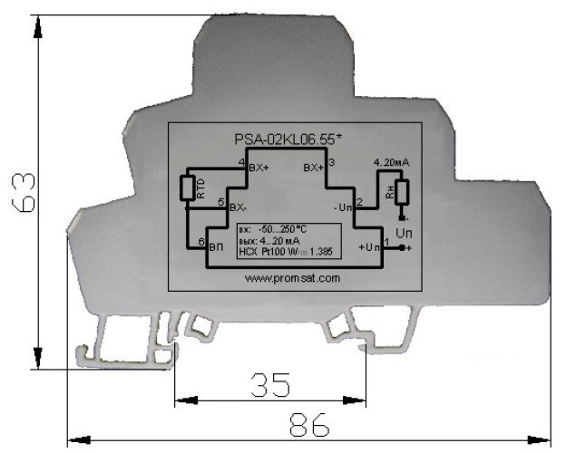 Схема габаритных размеров PSA–02KL.06.55