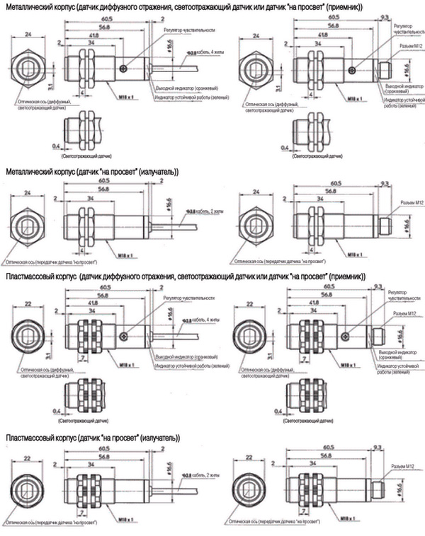 Рис.1. Габаритный чертеж датчика Optex-FA серии С2