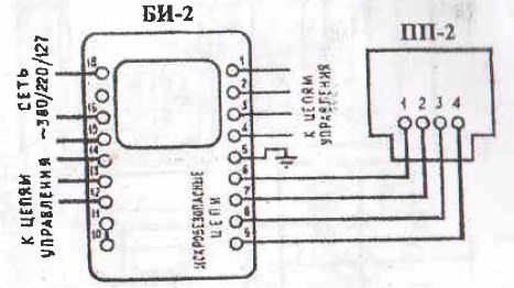 "Схема подключения преобразователя ПП-2 к блоку БИ-2"