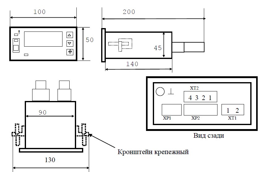 "Схема габаритных размеров прибора измерительного и регулирующего РТЭ-4,1М"