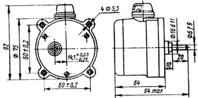 "Схема габаритных размеров двигателя Д-219П1"